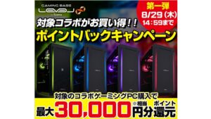 パソコン工房、LEVEL∞コラボゲーミングPCで最大3万円分のポイントバックキャンペーンを実施