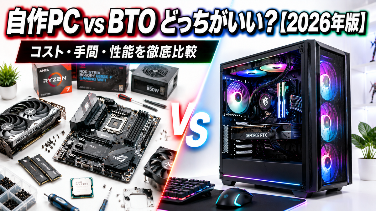自作PC vs BTO どっちがいい?【2026年版】初心者が失敗しない選び方をコスト・手間・性能で徹底比較